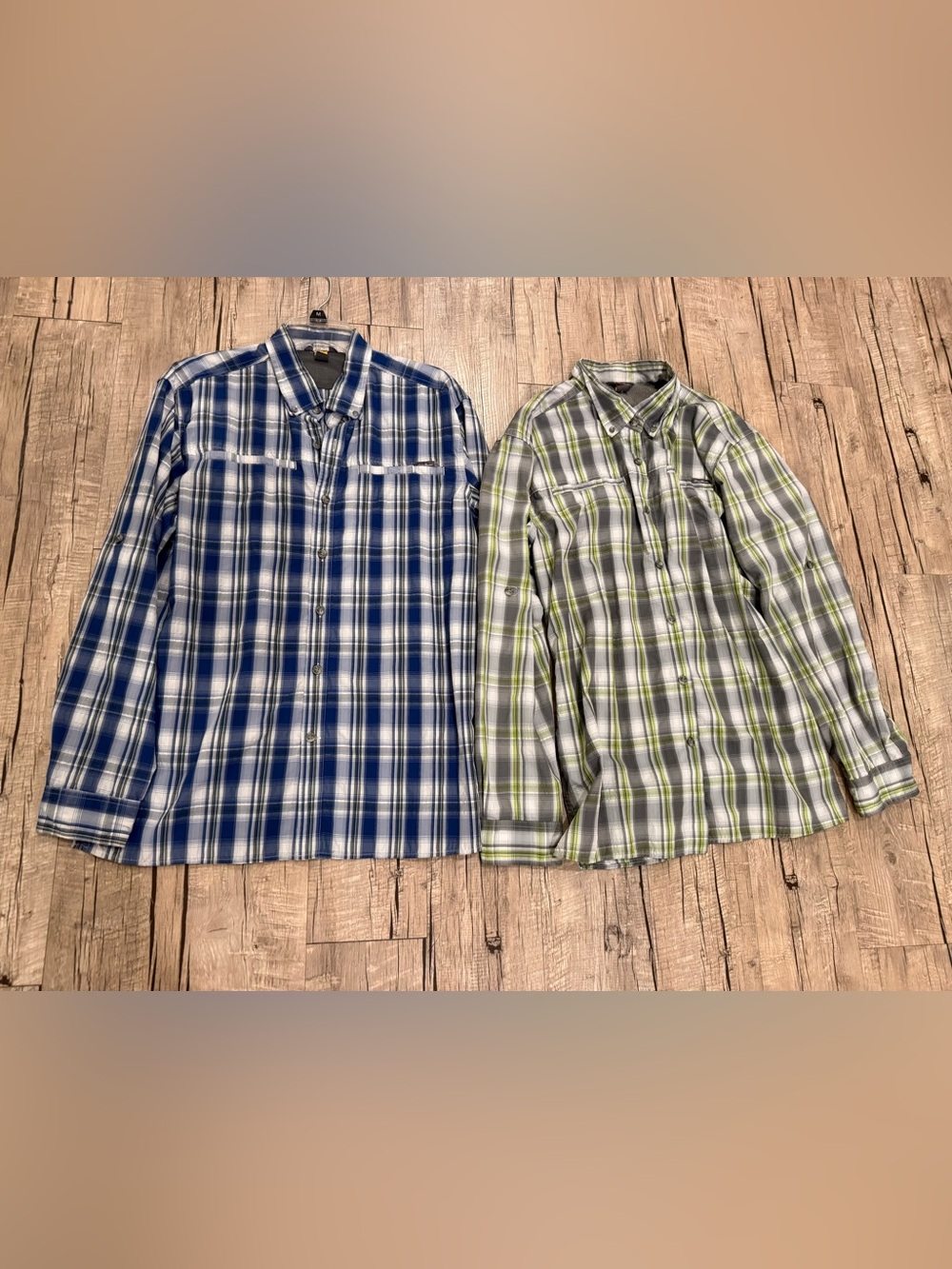 Eddie Bauer Blue Plaid and Green Plaid Long-Sleeve Button-Down Shirts